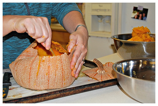 Gutting cooked whole pumpkin 2